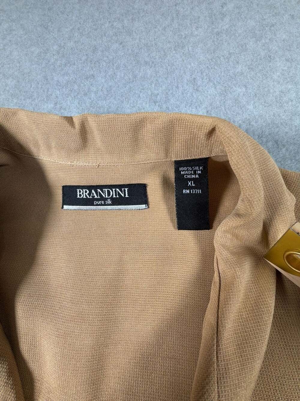Brandini Pure Silk Tan Short Sleeve Cuban Collar Resort Shirt - Picture 8 of 10